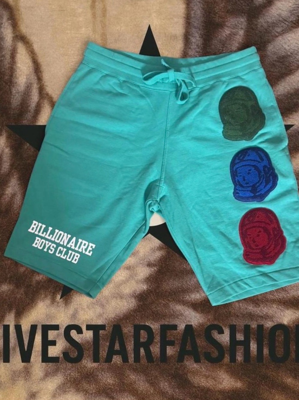 Billionaire Boys Club Teal Shorts with Multicolor Astronaut Patches